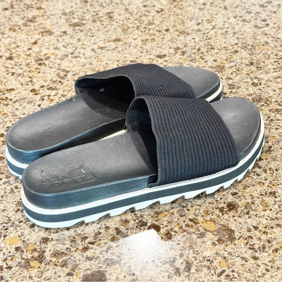 Sorel Black Slide Sandals with Ribbed Straps 9 - Picture 3 of 5